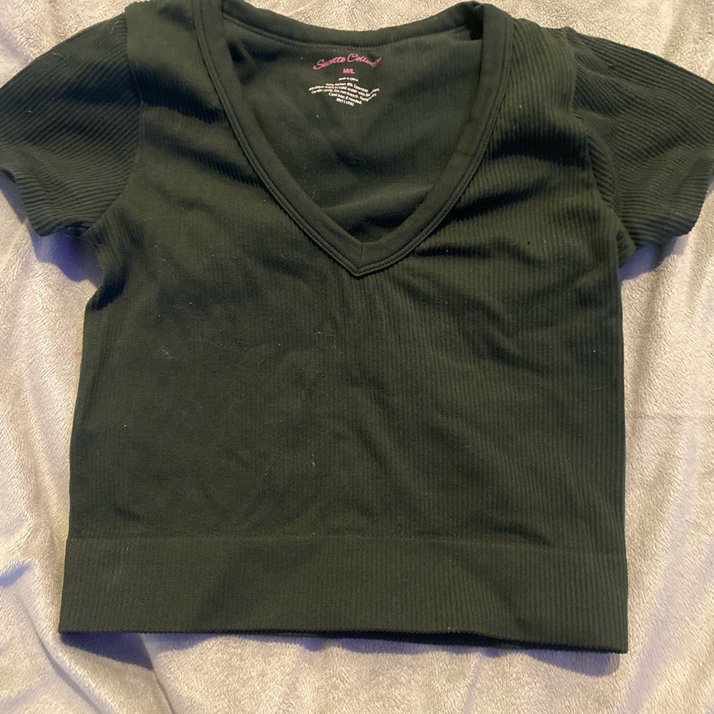 Green V-Neck Ribbed Top